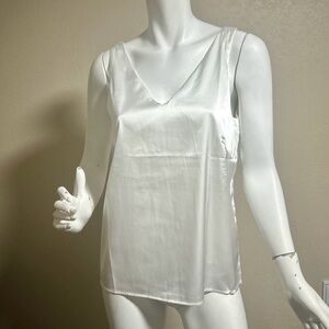 Maysoar Women’s White V-Neck Sleeveless Blouse Size S Silky Look